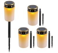 BORDEAG Lumini a LED a energia solare, 4 pezzi, per esterni, con sensore di luce, per tomba solare, 12 x 7 cm, con picchetto per esterni, decorazione funerale (bianco)