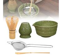 BORDEAG Matcha - Set da tè giapponese, set da 5 pezzi Matcha, frusta per matcha, set completo con ciotola per matcha, frusta in polvere, cucchiaio per matcha, porta scopa (verde