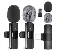 BORDEAG Microfono Lavalier Wireless, 2 Pezzi Microfono Wireless, Wireless Microphone, Microfoni Wireless, Microfono Portatile per Live Streaming, Interviste, Tiktok