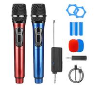 BORDEAG Microfono Senza Fili,2 Pezzi Microfono Wireless Con Ricevitore Ricaricabile,Sistema Wireless Microfonico,Wireless Microphone Per Karaoke,Feste,Riunioni,Chiesa,Matrimonio