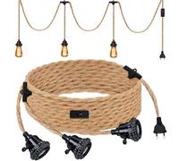 BORDEAG Portalampada E27 6.8 M, Kit Lampada A Sospensione, Hanging Kit Di Lampade In Corda Di Canapa, Retro Lampada A Sospensione Diy Lampadario, Per Cucina Magazzino Fattoria