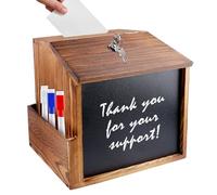 BORDEAG Scatola di suggerimenti in legno, con chiusura a chiave, per urna elettorale, per donazioni (21 x 20 x 16 cm)