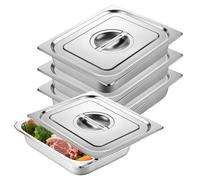 BORDEAG Set di 3 contenitori per gastronorm, in acciaio inox, con coperchio, rettangolare, contenitore GN 1/2, 32,5 x 26,5 x 6,5 cm, impilabili, per marinare carne, cotolette