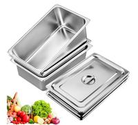BORDEAG Set di 3 vaschette per pangrattato, contenitore GN 1/3 con coperchio, in acciaio inox, per braciole, contenitore Gastro, ideale per pangrattato, 32,5 x 17,5 x 6,5 cm (1/3)