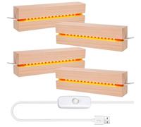 BORDEAG Set di 4 basi in legno LED rettangolari USB, 15 cm, bianco caldo, elegante supporto in legno per vetro acrilico, cristallo, resina, opere d'arte