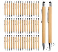 BORDEAG Set di 50 penne a sfera in bambù personalizzate, a forma di penna a sfera in 2 in 1, con penna a sfera in bambù, per scuola, ufficio, viaggi