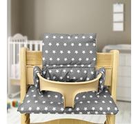 BORDEAG Set di cuscini per seggiolone, 2 pezzi, adatti per seggiolone, cotone biologico, morbido e confortevole, grigio, motivo a stelle