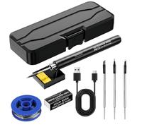 BORDEAG Set saldatore a batteria, batteria USB, saldatore con LCD, 330 ℃-450 ℃, 3 punte di saldatura, supporto per saldatore, filo di saldatura, set professionale