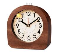 BORDEAG Sveglia analogica in legno, analogica, senza ticchettio, sveglia digitale, da comodino, con luce notturna, sveglia analogica in legno, funzionamento a batteria, per camera da letto, casa,