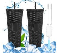 BORDEAG Tazza con Coperchio e Cannuccia, 750 ml, 2 Bicchieri Termici, Borchie con Coperchio, Grande Capacità, Spazzola per Pentole Inclusa, Colore Nero