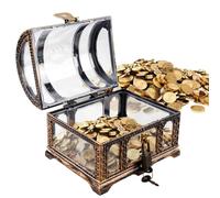 BORDEAG Trasparente Scrigno del Tesoro, Resistente Forziere Pirati, Scrigno del Tesoro Vintage con Serratura e Chiave, Portatile Scrigno del Tesoro per Compleanno per Conservare (14cm×10cm×11cm)