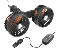 BORDEAG Ventilatore per auto, 12 V, per il sedile posteriore, ventilatore a doppia testa, girevole a 360 gradi, con accendisigari, 3 velocità, per auto e camion