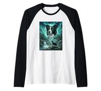 Border Collie Aurora Borealis, Cane Aurora boreale Maglia con Maniche Raglan