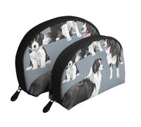 Border Collie Blu, Borsa per trucco a conchiglia Portamonete da donna Borsa da toilette piccola Borsa per cosmetici 2 pezzi