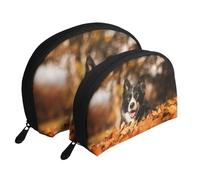 Border Collie Bokeh Autunno Border Collie nero, Borsa per trucco a conchiglia Portamonete da donna Borsa da toilette piccola Borsa per cosmetici 2 pezzi
