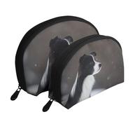 Border Collie cane macchiato di neve, Borsa per trucco a conchiglia Portamonete da donna Borsa da toilette piccola Borsa per cosmetici 2 pezzi