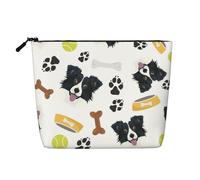 Border Collie cane sorridente, Borsa per cosmetici in lino sintetico Borsa per trucco Borsa da viaggio portatile