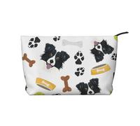 Border Collie cane sorridente, Borsa per cosmetici in velluto a coste Borsa per il trucco Borsa da viaggio portatile