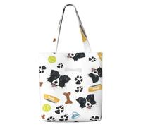 Border Collie cane sorridente,Borse della spesa riutilizzabili, borse per la spesa, borsa a tracolla in tela di grande capacità