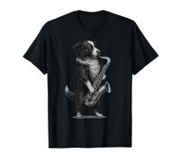 Border Collie che suona il sassofono Jazz Music Dog Lover Maglietta