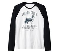 BORDER COLLIE DESIGN CANE STILE VINTAGE Maglia con Maniche Raglan
