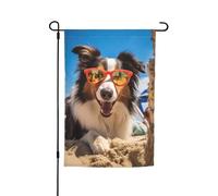 Border Collie estivo cucciolo carino il mio amore cane sulla spiaggia bandiera da giardino vibrante bifacciale 12 x 18 pollici decorazione per casa cortile