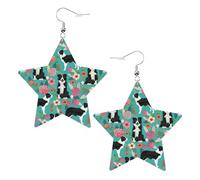 Border Collie Florals - Orecchini da donna alla moda, orecchini pendenti celesti, gioielli a forma di stella per un versatile, One Size, Pelle