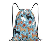 Border Collie Florals Titolo: Borsone leggero con coulisse, impermeabile, pieghevole, con tracolla regolabile, ideale per sport, yoga, viaggi e scuola, Nero , M
