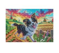 Border Collie Flower Field Puzzle 300 Pezzi Idea Regalo Natale 2025 Rompicapo Premium Rilassamento E Divertimento Regalo Perfetto Per Lui E Lei 300 PCS