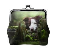 Border Collie Forest Stone Dolce Marrone Cani Animali Domestici, Portamonete in pelle Portamonete Portamonete in pelle con portamonete con fibbia Kiss Lock
