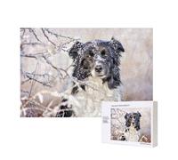 Border Collie Inverno Bianco come la neve Cani neri,Puzzle in legno da 300 pezzi per famiglie, per adulti e adolescenti, decorazioni per la casa