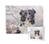 Border Collie Inverno Bianco come la neve Cani neri,Puzzle in legno da 500 pezzi, gioco di famiglia, puzzle per adulti e adolescenti, decorazioni per la casa