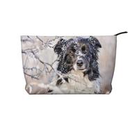 Border Collie Inverno Bianco Neve Nero Cani, Borsa per cosmetici in velluto a coste Borsa per il trucco Borsa da viaggio portatile
