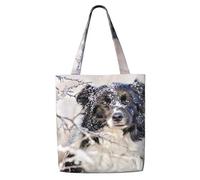 Border Collie Inverno Bianco Neve Nero Cani,Borse della spesa riutilizzabili, borse per la spesa, borsa a tracolla in tela di grande capacità