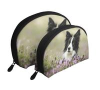 Border Collie Lawn Nero Border Collie Animali domestici, Borsa per trucco a conchiglia Portamonete da donna Borsa da toilette piccola Borsa per cosmetici 2 pezzi