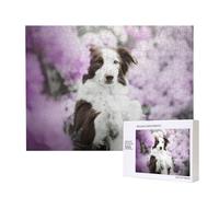 Border Collie marrone, cani primaverili con fiori,Puzzle in legno da 500 pezzi, gioco di famiglia, puzzle per adulti e adolescenti, decorazioni per la casa