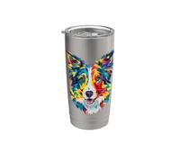 Border Collie Pop Art - Ritratto geometrico, con volto di cucciolo Bicchiere termico in acciaio inox doppia parete