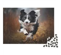 Border Collie Puzzle 1000 Pezzi Gioco di Puzzle 1000 Pezzi Carta Adulto Cane che corre nella foresta d’autunno Relax Decorazione Famiglia Regalo 70x50cm/1000pcs
