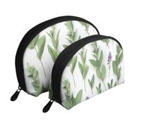 Border Collie - Set di trousse da viaggio per cosmetici, con cerniera e scomparti interni, Foglie e rami di salvia delle erbe dei fiori verdi, Taglia unica