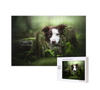 Border Collie Stone Sweet Brown Cani Animali domestici,Puzzle in legno da 300 pezzi per famiglie, per adulti e adolescenti, decorazioni per la casa