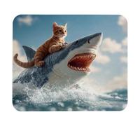 Bordi Cuciti Tappetino per Il Mouse Anti-Slip Rubber Cute Custom Pattern Funny Cat Riding Shark Ocean Gaming Mousepad Tampone per Mouse 25x30cm per PC,Computer,Notebook