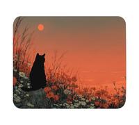 Bordi Cuciti Tappetino per Il Mouse Black Cat Sitting in Tall Grass Watching The Sunset Gaming Mousepad Tappetino Mouse 25x30cm per Laptop,Notebook,Computer