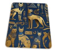 Bordi Cuciti Tappetino per Il Mouse Gold Egyptian Cat Ancient Mythology Blue 25X30Cm, Tappeto Mouse Multifunzionale Gaming Mousepad per Ufficio Pc Casa