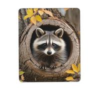 Bordi Cuciti Tappetino per Il Mouse, Raccoon in The Fall Tree Hole, Confortevole Tappetino per Mouse, Mousepads, 25X30cm, Computer, Notebook, PC