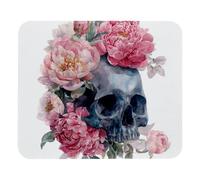 Bordi Cuciti Tappetino per Il Mouse Square Watercolor Skull And Peonies Flowers Gaming Mousepad Tappetini Mouse 25x30cm per PC,Ufficio,Casa