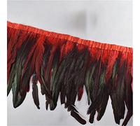 Bordo con frange in piume, Coda di gallo Coque Feather Trim 1 metro 10-12 pollici multicolore for costumi artigianali fai da te(Red)