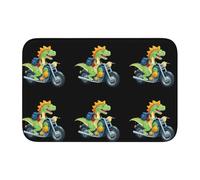 Bordo di blocco tappetino orlo 40 x 60 WHJSHOP dinosauro in sella a una moto stampa antiscivolo fondo modellato a goccia, ideale facile da pulire e resistente allo sbiadimento