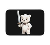 Bordo di blocco tappetino orlo 40x60 YYHWHJDE Little White Bear Holding a spada stampe antiscivolo fondo modellato a goccia, ideale facile da pulire e resistente allo sbiadimento