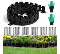 Bordo per prato, in plastica, 10 m, flessibile, con 60 ancoraggi e guanti, per prato, aiuole e sentieri, bordo per tosaerba (nero, 10 m)