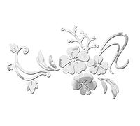 BORDSTRACT Adesivo da parete a specchio acrilico, adesivo da parete rimovibile con fiore 3D Decorazione da parete fai-da-te per soggiorno Camera da letto Bagno Studio Argento